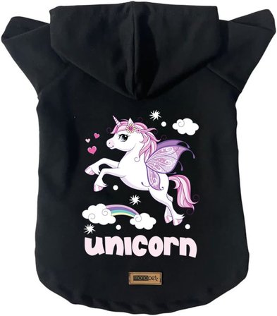 Kapişonlu Polar Sweatshirt Köpek ve Kedi Kıyafeti &amp; Elbisesi - Pembe Unicorn XS Beden