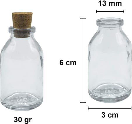 Afracam Şeffaf 25 ml / 25 cc Mantar Tıpalı Boş Cam Şişe 115 Adet