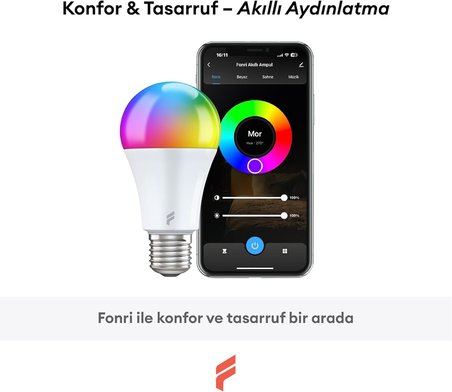 Akıllı Led Ampul, 9w-titreşimsiz, 16.7 Milyon Renk, Sesli Kontrol, 806'lümen, Doğal Sarı ve Beyaz Renk, Ambiyans, Tuya Destekli, 2 yıl garantili