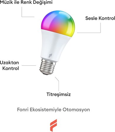 Akıllı Led Ampul, 9w-titreşimsiz, 16.7 Milyon Renk, Sesli Kontrol, 806'lümen, Doğal Sarı ve Beyaz Renk, Ambiyans, Tuya Destekli, 2 yıl garantili