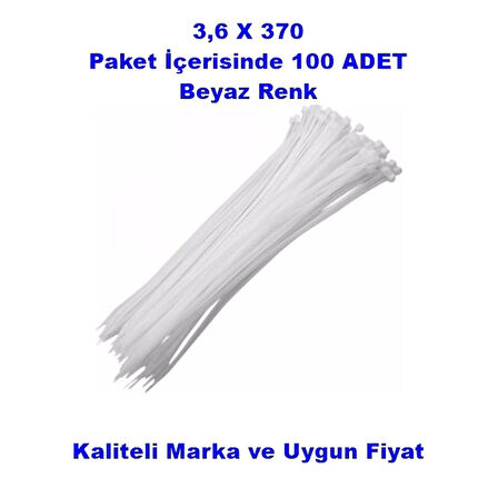 PEMSAN Klips Kablo Bağı 3,6x370 BEYAZ (100 Adet) Kablo Cırtı