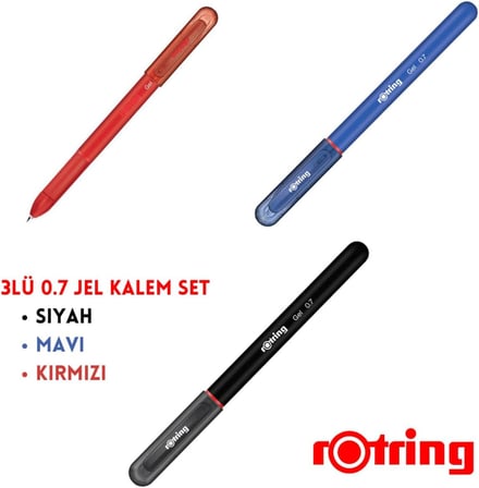 Jel Kalem 0.7 mm, 3 Renk Set, Siyah Mavi Kırmızı