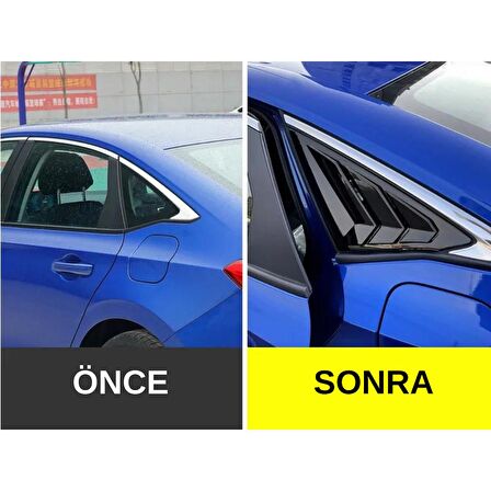 Honda Civic Fe1 2022 Sonrası Uyumlu Kelebek Cam Izgarası Kelebek Cam Vizörü Havalandırma Sağ Sol Takım Parlak Siyah