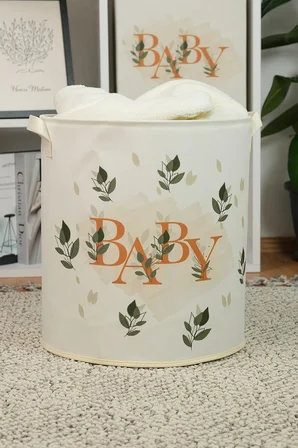 Baby Yazı Baskılı Büzgüsüz Çok Amaçlı Oyuncak Saklama Kirli Çamaşır Katlanır Düzenleyici Sepet 37x40