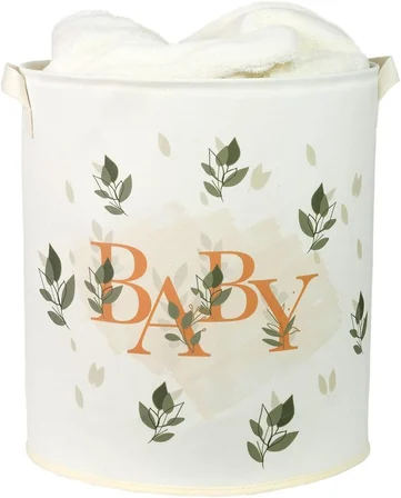 Baby Yazı Baskılı Büzgüsüz Çok Amaçlı Oyuncak Saklama Kirli Çamaşır Katlanır Düzenleyici Sepet 37x40