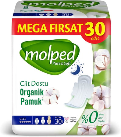 Molped Pure&amp;Soft Ultra Hijyenik Ped Gece Mega Fırsat 30 Adet