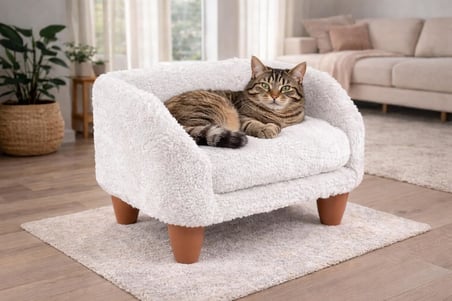 GOBYPET Peluş Kedi Koltuğu | Yumuşak Kedi Yatağı | Köpek Koltuğu (Beyaz, Standart)