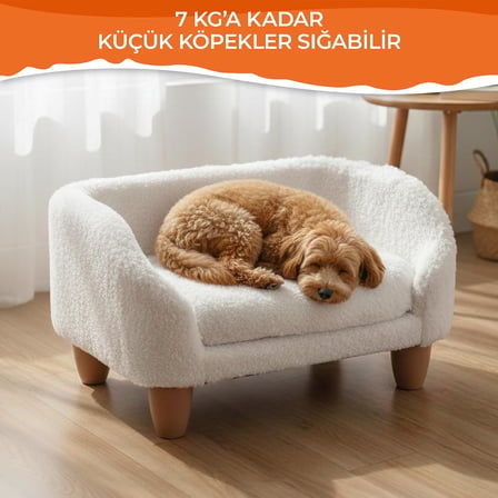 GOBYPET Peluş Kedi Koltuğu | Yumuşak Kedi Yatağı | Köpek Koltuğu (Beyaz, Standart)