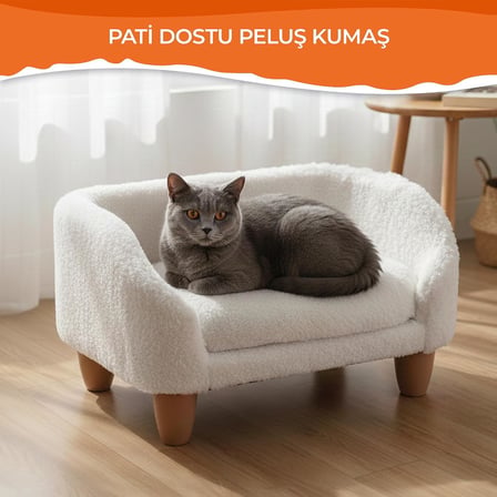 GOBYPET Peluş Kedi Koltuğu | Yumuşak Kedi Yatağı | Köpek Koltuğu (Beyaz, Standart)