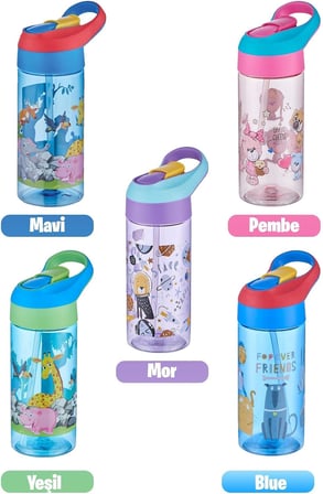 Vagonlife FiftyFifty 500ml Tritan Kalın Pipetli Çocuk Okul Su Matarası
