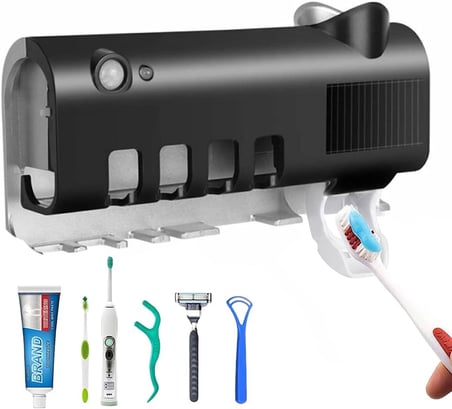 Otomatik Diş Macunu Sıkıcı, UV Sterilizasyonlu, Çoklu Fırça Tutucu, (Şarjlı ve Solarlı), Kurulumu Kolay, Multi Fonksiyonel, Dekoratif