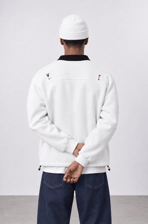 Erkek Not For Everyone Nakışlı Polo Yaka Oversize Sweatshirt Ekru