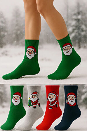 4'lÜ Unisex Yüksek Kaliteli Pamuklu Yılbaşı Çorap Seti 4 Çift
