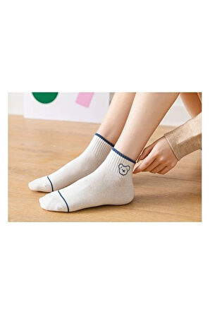 5'li Unisex Desenli Renkli Kısa Bilek Boyu Çorap Seti 5 Çift