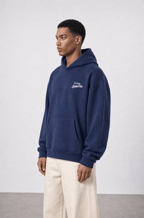 Erkek Served Cold Baskılı Oversize Hoodie Lacivert