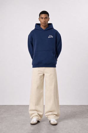 Erkek Served Cold Baskılı Oversize Hoodie Lacivert