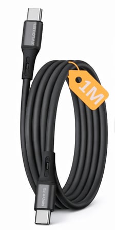 Type C-C Hızlı Şarj Kablosu, 60Watt PD Hızlı Şarj, 1Metre, iPhone 15/16/17 ve Andoid İçin, Siyah/Antrasit Metal, Wahoo (1Ad x 1Metre Siyah)