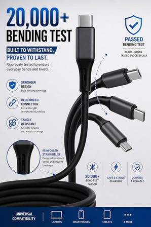 Type C-C Hızlı Şarj Kablosu, 60Watt PD Hızlı Şarj, 1Metre, iPhone 15/16/17 ve Andoid İçin, Siyah/Antrasit Metal, Wahoo (1Ad x 1Metre Siyah)