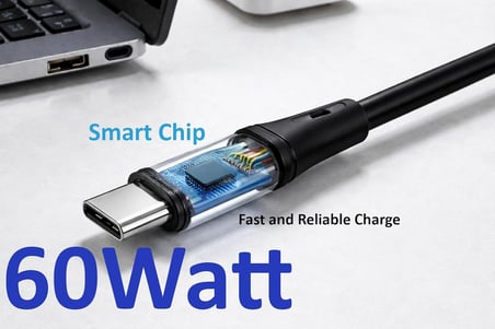 Type C-C Hızlı Şarj Kablosu, 60Watt PD Hızlı Şarj, 1Metre, iPhone 15/16/17 ve Andoid İçin, Siyah/Antrasit Metal, Wahoo (1Ad x 1Metre Siyah)