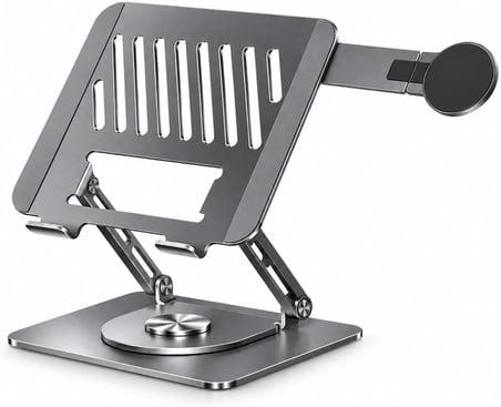 McStorey 2'si 1 Arada Laptop Standı, Karbon Çelik 360° Döner Yükseklik Ayarlı, Gizlenebilir MagSafe Uyumlu Telefon Tutuculu Notebook Standı, MacBook Uyumlu, 17.3 İnçe Kadar Gri