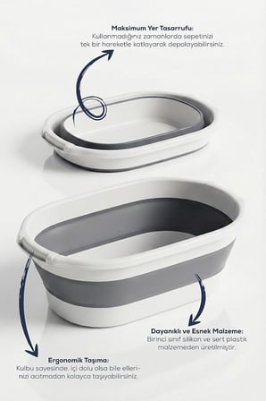 38 Litre Katlanabilir Silikon Çamaşır Sepeti Akordiyon Katlanır Sele Yer Kaplamayan Taşınabilir Ergonomik Kulplu Dayanıklı ve Hafif Depolama Sepeti Banyo ve Ev Kullanımı Kirli Sepeti GRİ, 38 LİTRE)