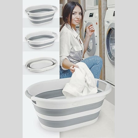 38 Litre Katlanabilir Silikon Çamaşır Sepeti Akordiyon Katlanır Sele Yer Kaplamayan Taşınabilir Ergonomik Kulplu Dayanıklı ve Hafif Depolama Sepeti Banyo ve Ev Kullanımı Kirli Sepeti GRİ, 38 LİTRE)