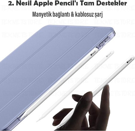 iPad Air 11 M2 (2024) / Air 10.9" 5. Nesil (2022) / Air 4. Nesil (2020) ile Uyumlu Kılıf, Kapaklı, Standlı, Uyku Modlu Smart, Lila