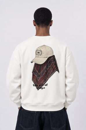 Erkek The Art Of Patch Detaylı Oversize Sweatshirt Ekru