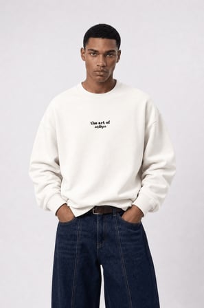 Erkek The Art Of Patch Detaylı Oversize Sweatshirt Ekru