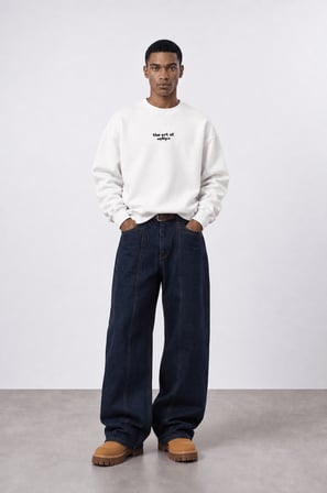 Erkek The Art Of Patch Detaylı Oversize Sweatshirt Ekru