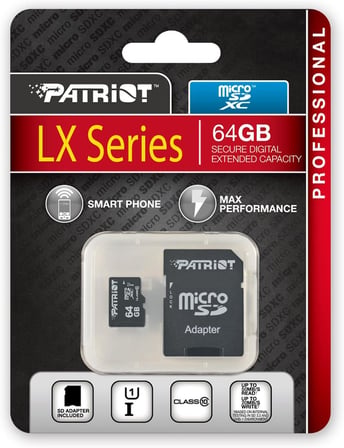 Patriot LX Series High Speed Micro SDXC Class 10 UHS-I en fazla 70 MB/s aktarma hızları - parent ASIN 64 GB Siyah PSF64GMCSDXC10