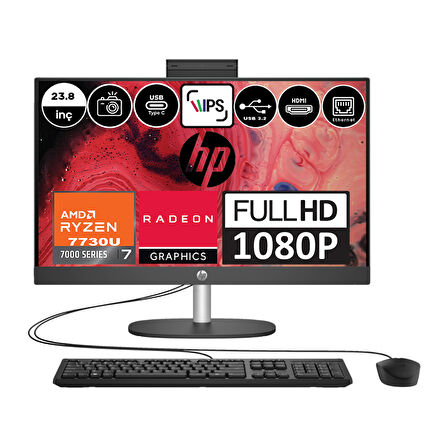Hp 245 G10 Amd Ryzen 7 7730U 64GB 4tb SSD Amd Radeon™ Grafik Windows 11 Home 23.8" Fhd IPS Siyah All In One Bilgisayar 9H6V2ETH16 + Zetta Flash Bellek
