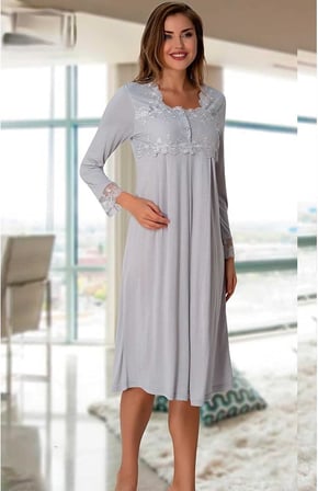 Kadın Gri Hamile Lohusa Gecelik (Gri/L)-BS2404EF-869BST0017076