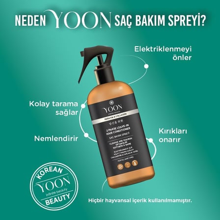 2'si 1 Arada Kolajen &amp; Keratin İçeren Saç Spreyi, Elektriklenme Önleyici ve Kolay Tarama Spreyi, Paraben ve Sülfat İçermeyen Vegan Saç Bakım Spreyi 250ml
