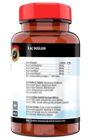 Magnezyum Bisglisinat Malat Taurat Glukonat 60 Tablet