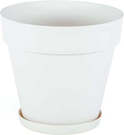 Yalı Saksı Drenaj Aparatlı Tabaklı Dekoratif Saksı 19cm, 3 Litre Kirli Beyaz