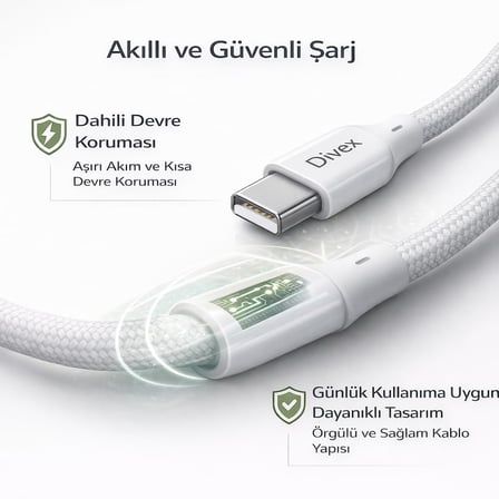 USB-C’den Lightning Şarj Kablosu 1 Metre | 27W Hızlı Şarj, 3.0A Güç Çıkışı | Örgülü Dayanıklı Tasarım, Akıllı ve Güvenli Şarj Desteği