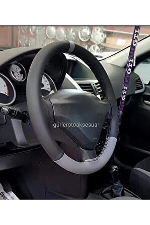 Peugeot 206 Uyumlu Deri Dikmeli Direksiyon Kılıfı Iki Renkli Yüzüklü Gri A Plus
