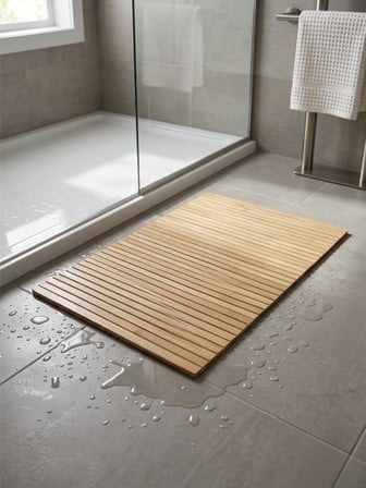 Bambu Banyo Matı, Kaymaz Ahşap Paspas, Suya Dayanıklı, 45x70 cm, Duş için
