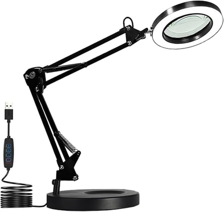 Coverzone Büyüteçli Masa Lambası USB Güç Bağlantılı 10X Büyütmeli LED Işıklı Masaüstü Lamba 360 Derece Dönebilen Başlıklı Ayarlanabilir Parlaklık Seviyeli Esnek Kollu Çalışma Lambası | FLB06