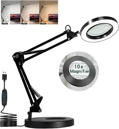 Coverzone Büyüteçli Masa Lambası USB Güç Bağlantılı 10X Büyütmeli LED Işıklı Masaüstü Lamba 360 Derece Dönebilen Başlıklı Ayarlanabilir Parlaklık Seviyeli Esnek Kollu Çalışma Lambası | FLB06