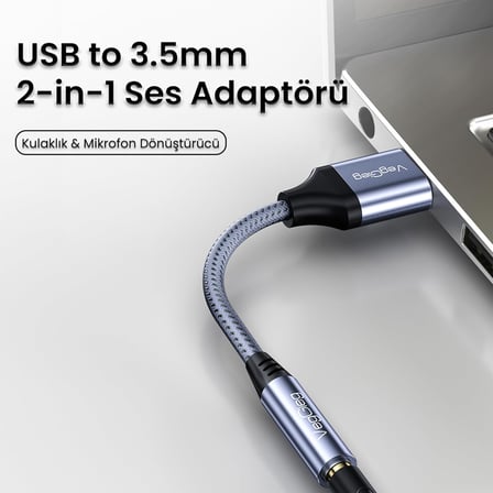 USB-A to 3.5mm Jack Aux Mikrofon Destekli DAC Chip HiFi Ses Kartı