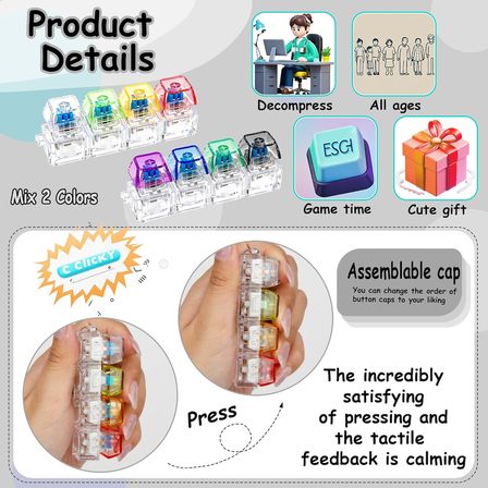 2 ADET Klavye Fidget Oyuncak, Klavye Fidget Anahtarlık 4'ü 1 Arada Klavye Dekompresyon Düğmesi Parmak Tıkırtı Oyuncaklar, Anahtarlık Düğmesi Stres Giderici Fidget Hediyeler Stres Rahatlama Stres