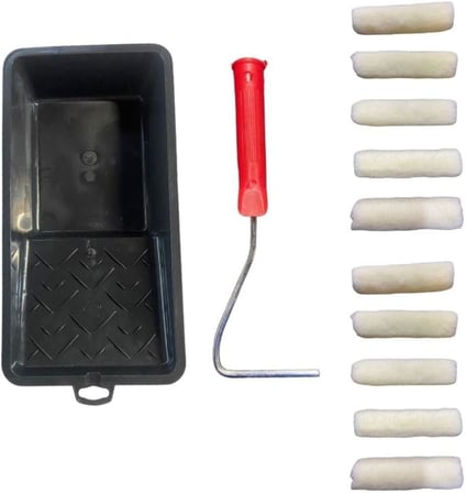 Ekonomik 10 Cm Kadife (Moher) Rulo 10 Yedek Başlık + Boyama Kabı Ve Rulo Sapı Tek Ebat