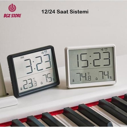 Dijital Mini Saat LCD Ultra İnce Mıknatıslı Buzdolabı saati Alarmlı Nem ve Sıcaklık Göstergeli 9x7cm