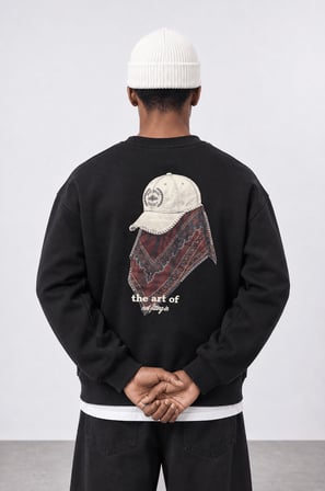 Erkek The Art Of Patch Detaylı Oversize Sweatshirt Siyah