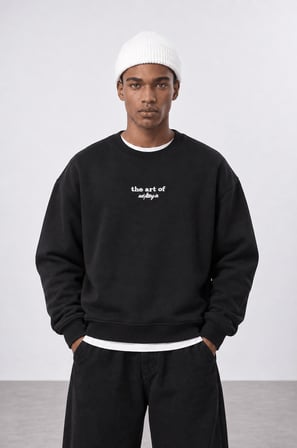 Erkek The Art Of Patch Detaylı Oversize Sweatshirt Siyah