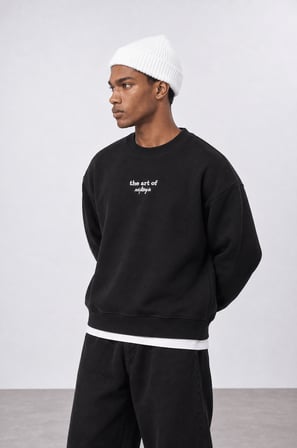 Erkek The Art Of Patch Detaylı Oversize Sweatshirt Siyah