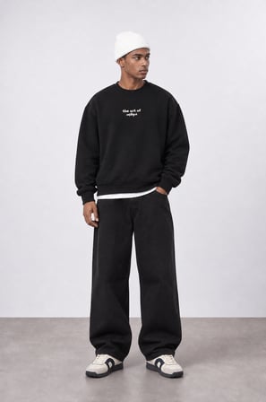Erkek The Art Of Patch Detaylı Oversize Sweatshirt Siyah