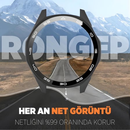 Huawei Watch GT6 46mm için 2’si 1 Arada Sert Polikarbonat Kasa ve Ekran Koruyuculu Kılıf Dokunma ve Netliği Etkilemeyen Çizilme ve Darbe Önleyici GT6 Ekran Koruyucu Kılıfı (Siyah)